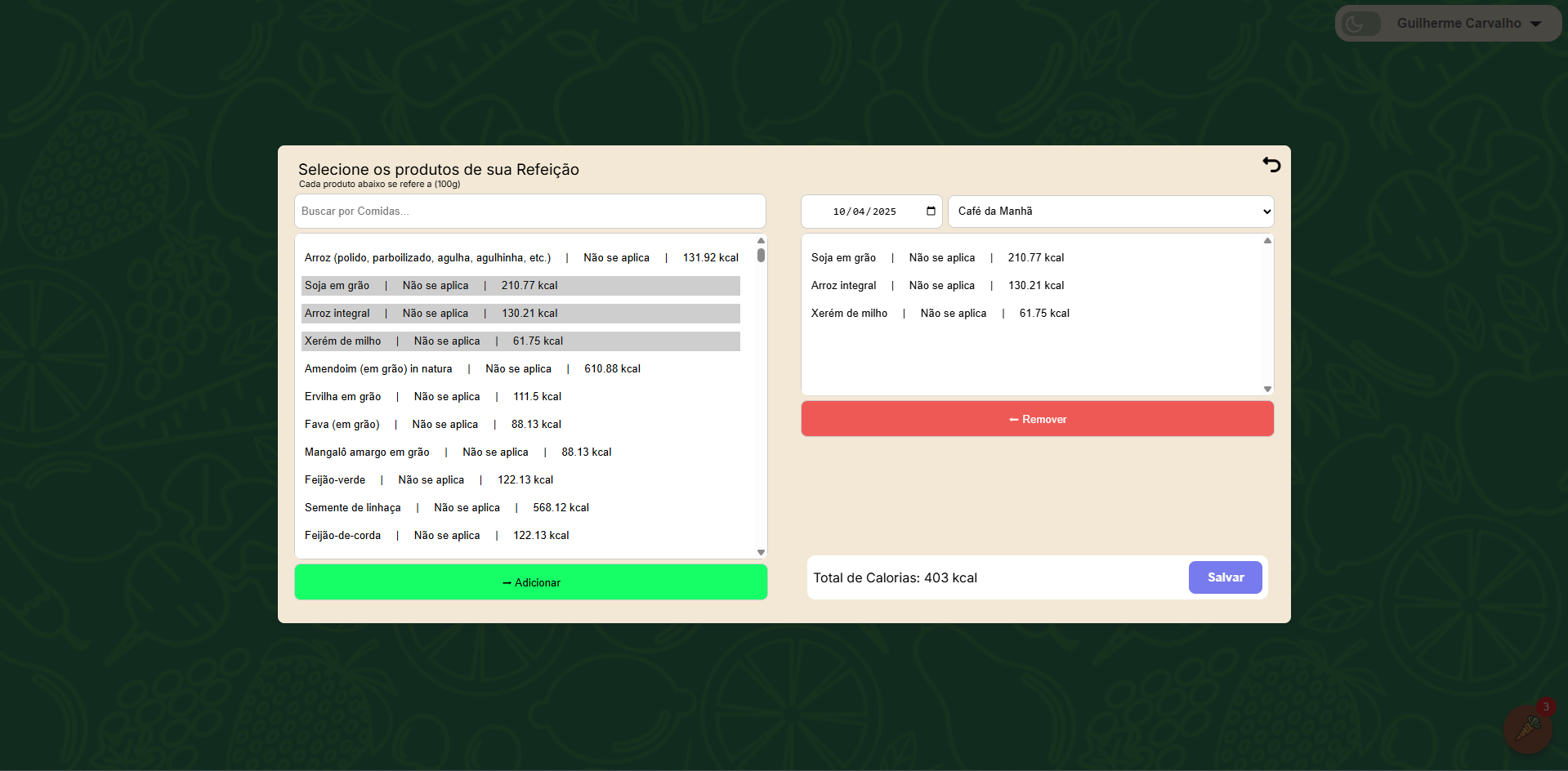 Formulário conectado à minha API de cadastro de refeições