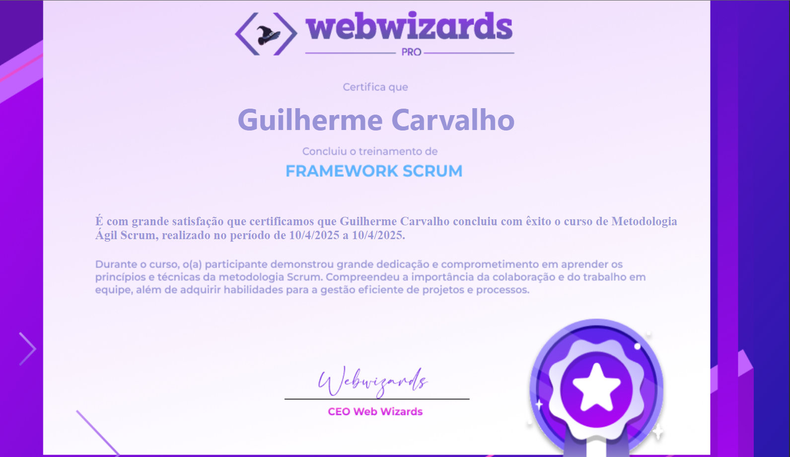 Certificado gerado pelo sistema que criei