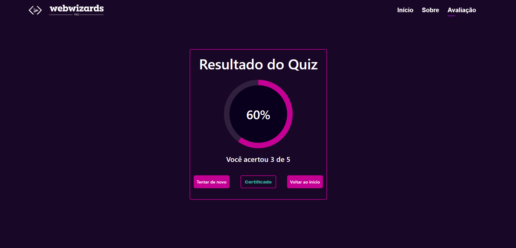 Tela de resultados com minha lógica de pontuação