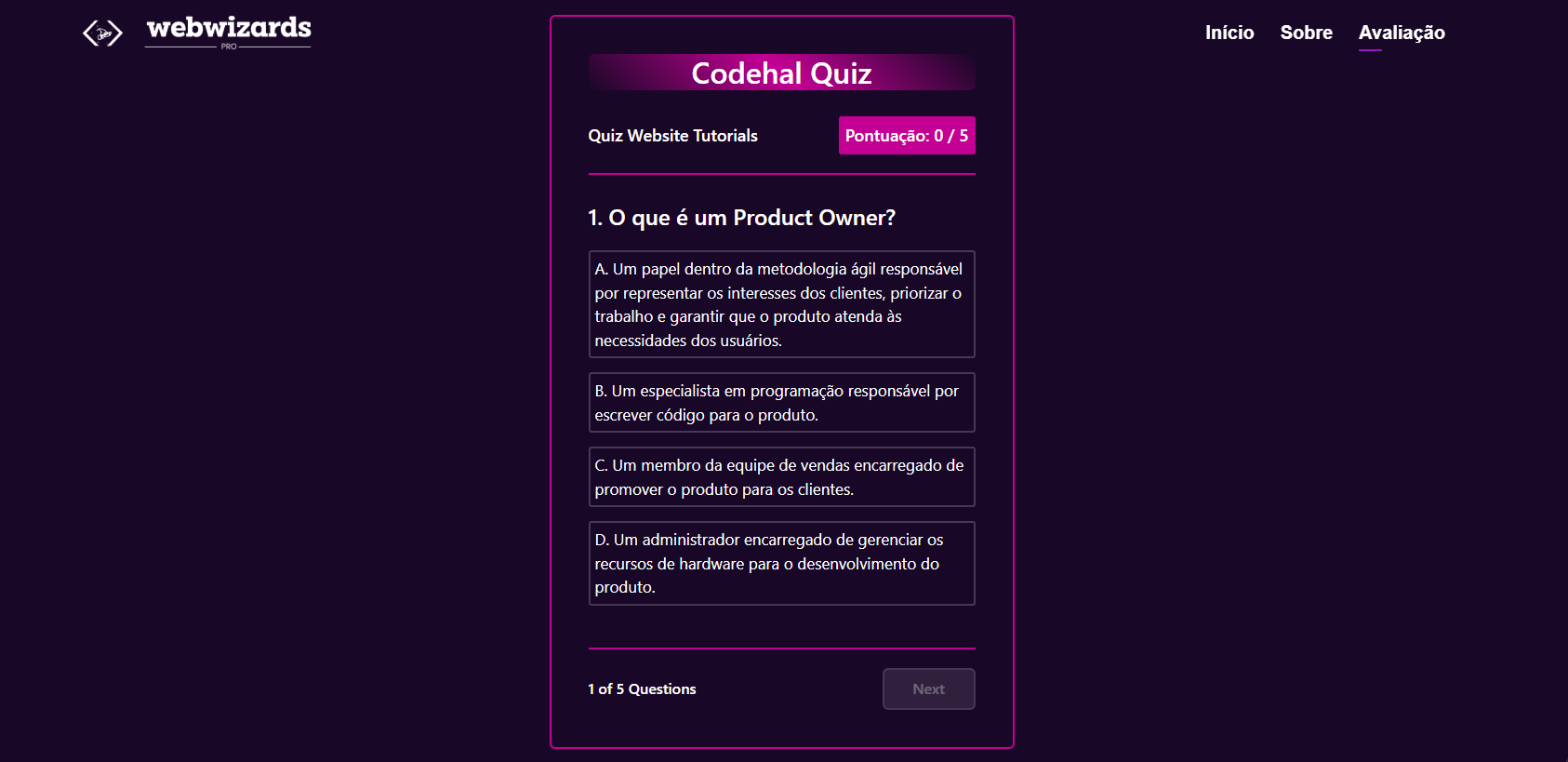 Modal de perguntas que desenvolvi