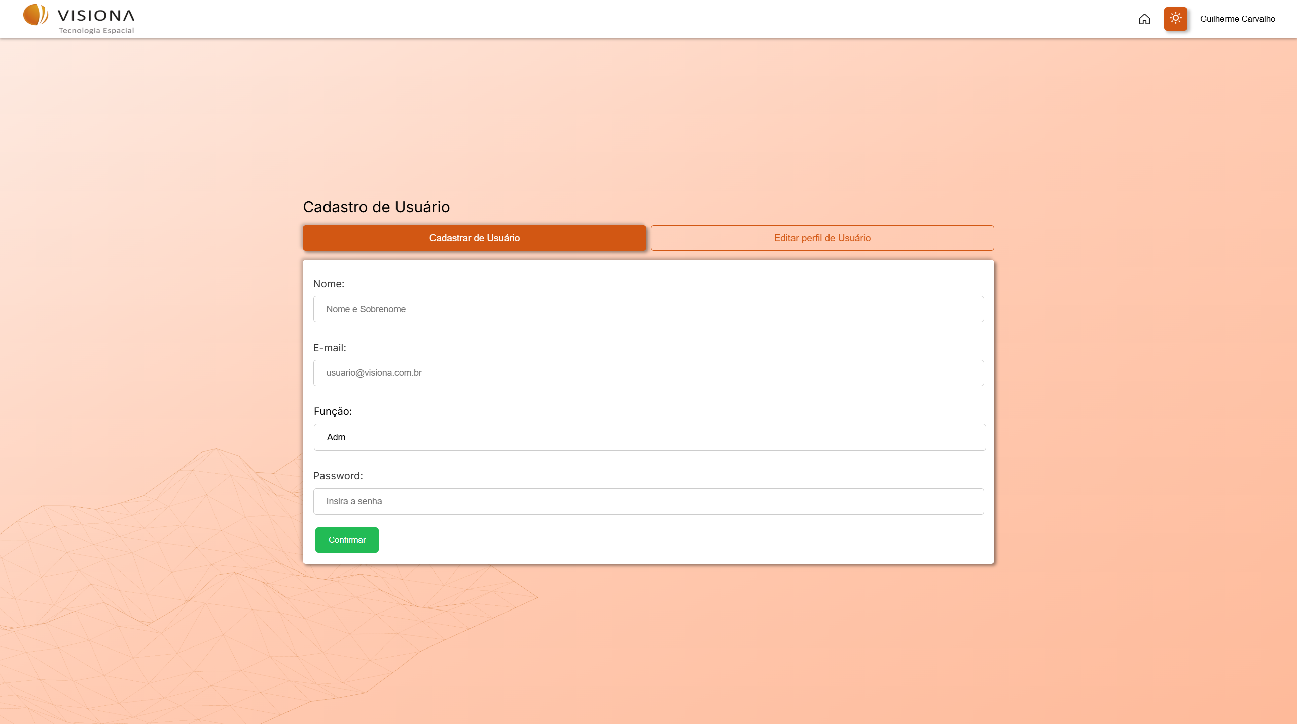 Tela de cadastro de usuário conectada ao back-end que criei